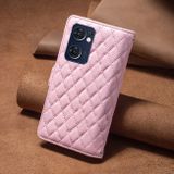 Peňaženkové kožené puzdro Diamond Lattice Zipper na Oppo Reno 7 5G - Ružová