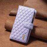 Peňaženkové kožené puzdro Diamond Lattice Zipper na Oppo Reno 7 5G - Fialová