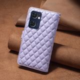 Peňaženkové kožené puzdro Diamond Lattice Zipper na Oppo Reno 7 5G - Fialová