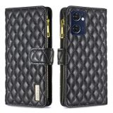 Peňaženkové kožené puzdro Diamond Lattice Zipper na Oppo Reno 7 5G - Čierna