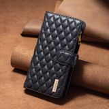 Peňaženkové kožené puzdro Diamond Lattice Zipper na Oppo Reno 7 5G - Čierna