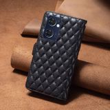 Peňaženkové kožené puzdro Diamond Lattice Zipper na Oppo Reno 7 5G - Čierna