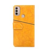 Peňaženkové kožené puzdro Geometric Stitching na Motorola Moto E20 / E30 / E40 - Žltá