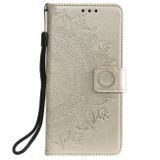 Peňaženkové kožené puzdro FLOWER na iPhone 14 Pro Max - Zlatá