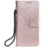 Peňaženkové kožené puzdro FLOWER na iPhone 14 Pro Max - Ružovozlatá