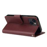 Peňaženkové kožené puzdro Multifunctional na iPhone 14 - Červené víno