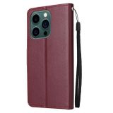 Peňaženkové kožené puzdro na iPhone 14 Pro Max - Red Wine