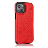Kožený kryt FLOWERS na iPhone 14 Pro Max - Červená