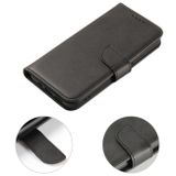 Peňaženkové kožené puzdro CALF TEXTURE na iPhone 14 Pro - Čierna