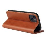 Peňaženkové kožené puzdro FIERRE SHANN na iPhone 14 Plus - Hnedá
