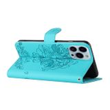 Peňaženkové kožené puzdro TIGER na iPhone 14 Pro - Modrá