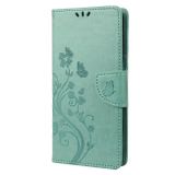 Peňaženkové kožené puzdro Butterfly Flower na iPhone 14 Plus - Zelená