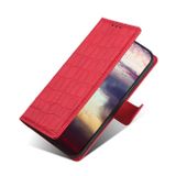 Peňaženkové kožené puzdro Crocodile na Motorola Edge 30 Ultra - Červená