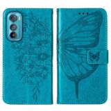 Peňaženkové kožené puzdro Butterfly Flip na Motorola Edge 30 - Modrá