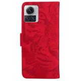 Peňaženkové kožené puzdro Tiger na Motorola Edge 30 Ultra - Červená