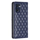 Peňaženkové kožené puzdro Diamond Lattice Flip na Oppo Reno 7 5G - Modrá