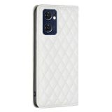 Peňaženkové kožené puzdro Diamond Lattice Flip na Oppo Reno 7 5G - Biela