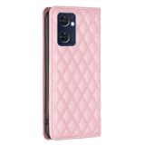 Peňaženkové kožené puzdro Diamond Lattice Flip na Oppo Reno 7 5G - Ružová