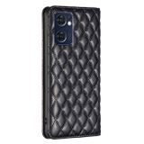 Peňaženkové kožené puzdro Diamond Lattice Flip na Oppo Reno 7 5G - Čierna