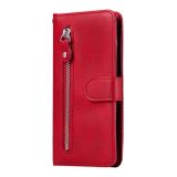 Peňaženkové kožené puzdro Zipper na Honor X8 5G/X6 - Červená