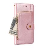 Peňaženkové kožené puzdro Zipper Bag na Motorola Moto G72 - Rose Gold