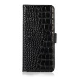 Peňaženkové kožené puzdro Crocodile Top Layer na Moto G73 5G - Čierna