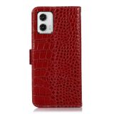 Peňaženkové kožené puzdro Crocodile Top Layer na Moto G73 5G - Červená