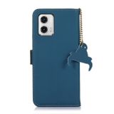 Peňaženkové kožené puzdro RFID Genuine Leather na Moto G73 5G - Modrá