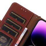 Peňaženkové kožené puzdro RFID Genuine Leather na Moto G73 5G - Kávová