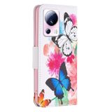 Peňaženkové kožené puzdro DRAWING na Xiaomi 13 Lite - Butterfly