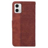 Peňaženkové kožené puzdro Geometric Embossed na Moto G73 5G - Hnedá