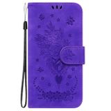 Peňaženkové kožené puzdro Butterfly Rose Embossed na Moto G73 5G - Fialová