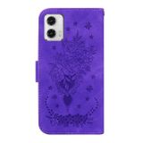 Peňaženkové kožené puzdro Butterfly Rose Embossed na Moto G73 5G - Fialová