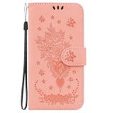 Peňaženkové kožené puzdro Butterfly Rose Embossed na Moto G73 5G - Ružová