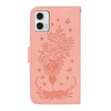 Peňaženkové kožené puzdro Butterfly Rose Embossed na Moto G73 5G - Ružová