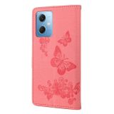 Peňaženkové kožené puzdro Butterfly Embossed na Xiaomi Redmi Note 12 Pro 5G – Ružová