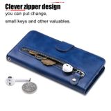 Peňaženkové kožené puzdro Calf Zipper na OPPO Reno10 5G/10 Pro 5G - Modrá