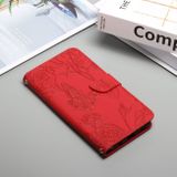 Peňaženkové kožené puzdro Butterfly Embossed na OPPO Reno11 F 5G - Červená