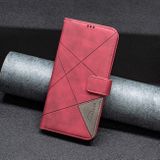 Peňaženkové kožené puzdro Magnetic Buckle Rhombus na Motorola G14 - Červená