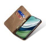 Peňaženkové kožené puzdro Denim Texture na Galaxy A35 5G - Khaki