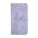 Peňaženkové kožené puzdro Butterfly Embossed Skin Feel na Galaxy A55 5G - Fialová