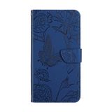 Peňaženkové kožené puzdro Butterfly Embossed Skin Feel na Galaxy A55 5G - Modrá