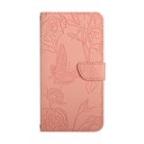 Peňaženkové kožené puzdro Butterfly Embossed Skin Feel na Galaxy A55 5G - Ružová