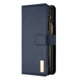 Peňaženkové kožené puzdro Litchi na Samsung Galaxy Z Fold4 - Modrá