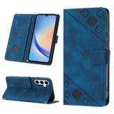 Peňaženkové kožené puzdro Skin-feel Embossed na Galaxy A35 5G - Modrá
