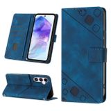 Peňaženkové kožené puzdro Skin-feel Embossed na Galaxy A55 5G - Modrá