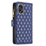 Peňaženkové kožené puzdro Diamond Lattice Zipper na Oppo A38 - Modrá