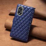 Peňaženkové kožené puzdro Diamond Lattice Zipper na Oppo A38 - Modrá