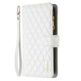 Peňaženkové kožené puzdro Diamond Lattice Zipper na Oppo A38 - Biela