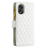 Peňaženkové kožené puzdro Diamond Lattice Zipper na Oppo A38 - Biela